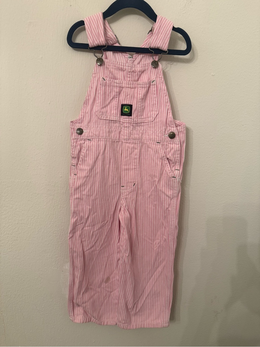 John Deere Pink and White Striped Kids Overalls